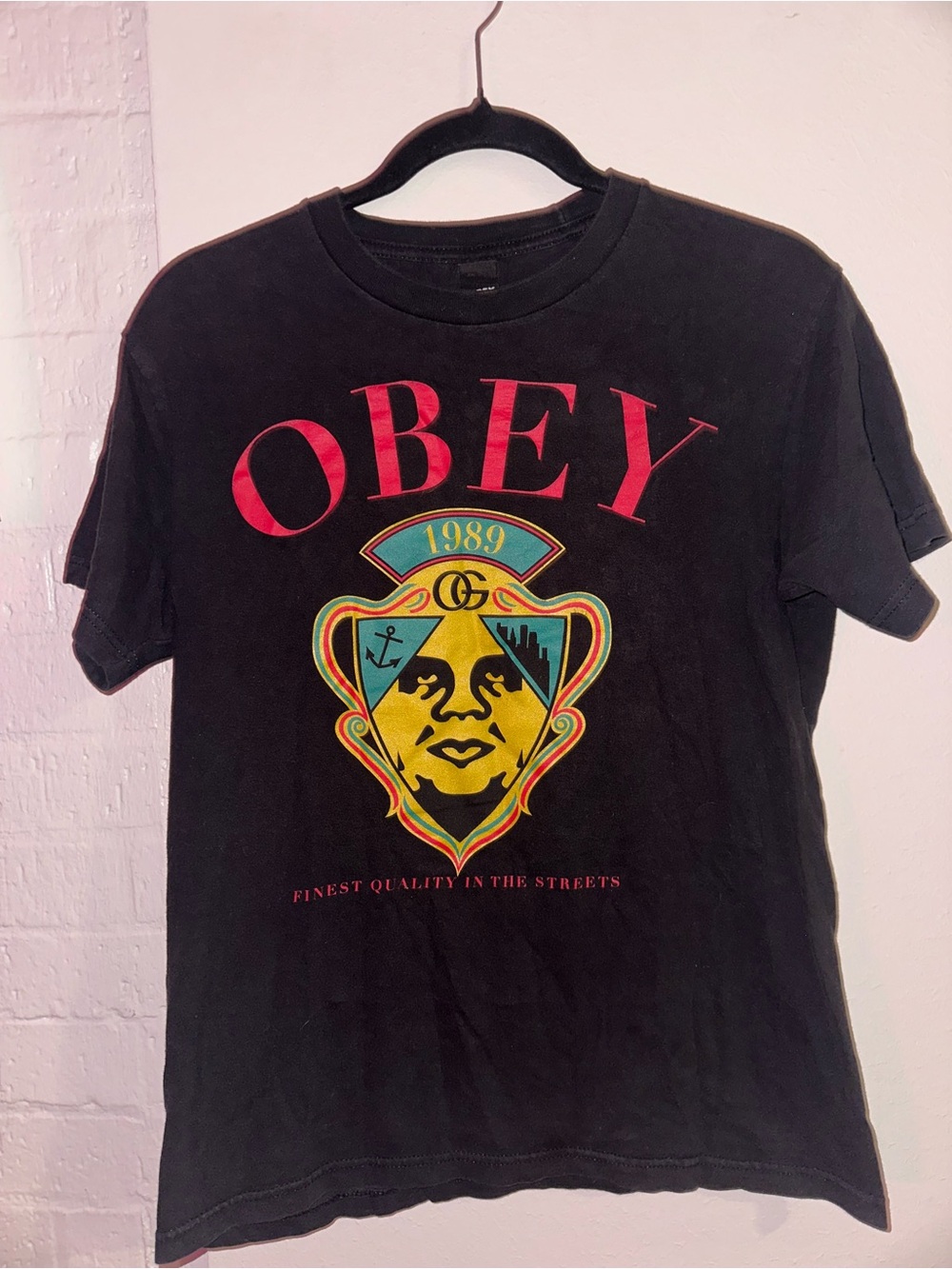 Obey Black Short-Sleeve Tee with Multicolor Crest